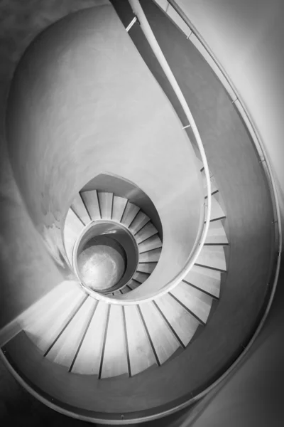 Top view on spiral stair in black and white — Stock Photo, Image