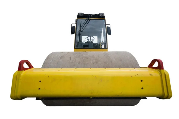 Rear view of huge isolated yellow compactor truck — Stock Photo, Image