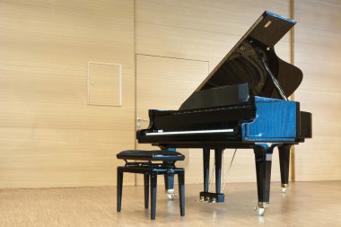 siyah kuyruklu piyano tabure ile ahşap konser Sahne Alanı'nda açıldı.