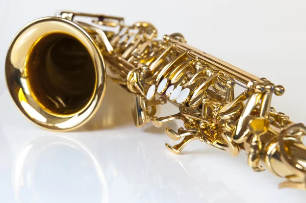 Golden concert saxophone on white background — Stock Photo, Image