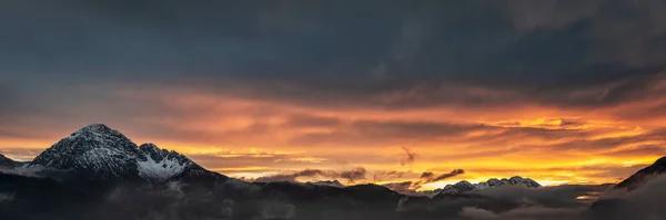 Panorama Mountain Range Evening Tyrol Dramatic Afterglow Autumn — Stock Photo, Image