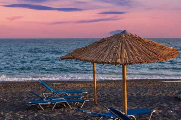 Seascape Sea Island Crete Greece Hotel Almyra Parasol Sunbeds Dramatic — Stockfoto