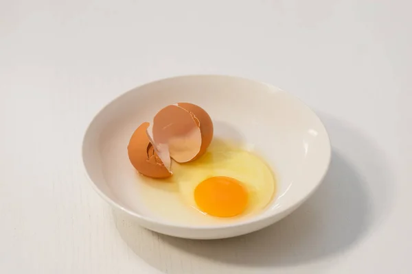 Raw Chicken Eggs Beaten White Plate Yolk White Shell Plate Stock Picture