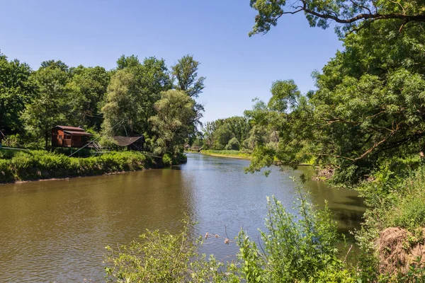 Der Zusammenfluss Der Flüsse Dyje Und Morava Der Grenze Der — Stockfoto