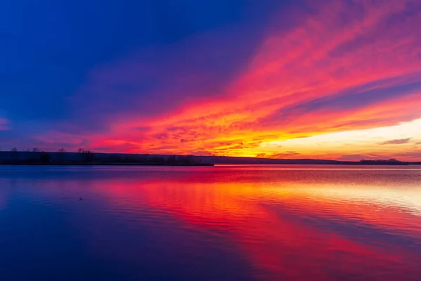 Lake Musov Palava Region Czech Republic Europe Dramatic Sunset Sky — Foto de Stock