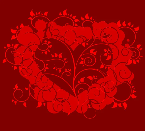 Corazón vectorial con fondo floral rojo — Vector de stock