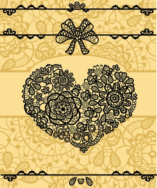 Tarjeta vectorial con corazón de encaje vintage — Vector de stock