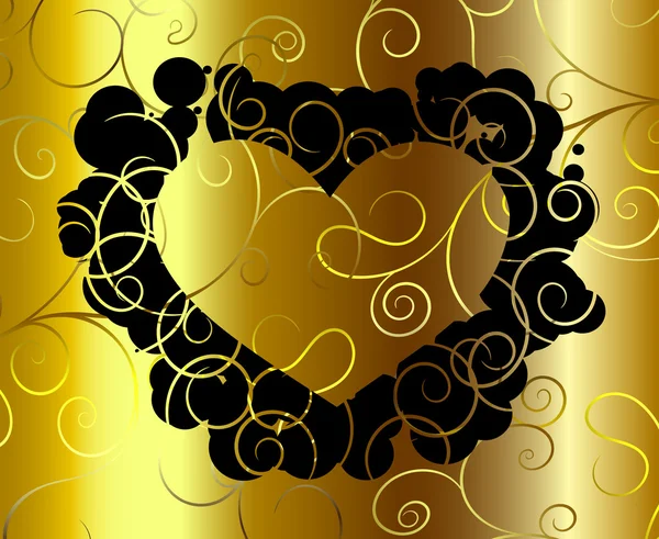 Corazón sobre un fondo floral dorado — Vector de stock