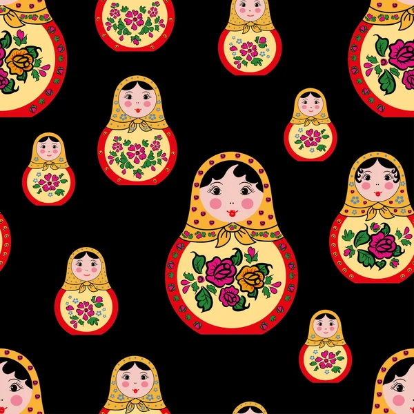 Seamless pattern on a cute russian matryoshka dolls — Stock Vector