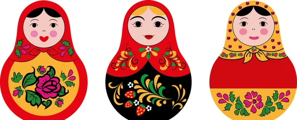 Ensemble de 3 jolies poupées russes matryoshka — Image vectorielle