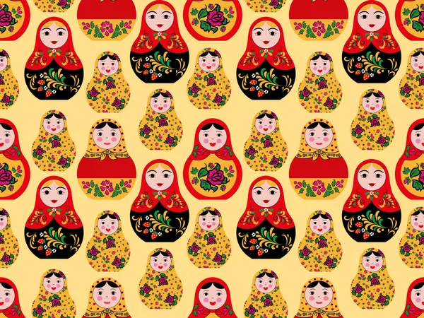 Patrón sin costuras estilo ruso con muñecas matryoshka lindo — Vector de stock