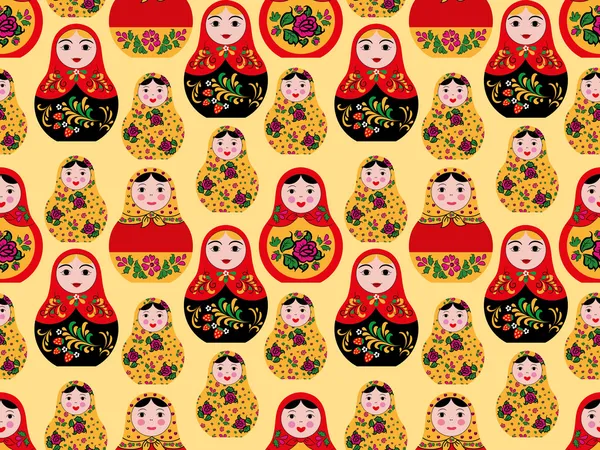 Bezešvé pattern ruský styl s roztomilý matrjošky Stock Ilustrace