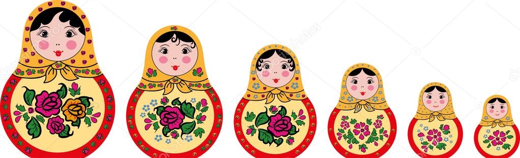 Set of 6 cute russian matryoshka dolls
