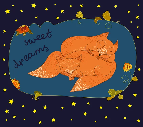 Lindos zorros dormidos — Vector de stock