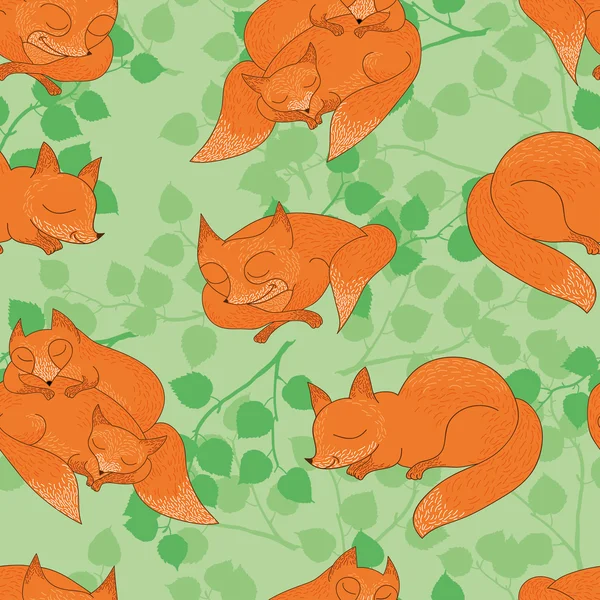 Cute seamless sleeping foxes pattern — Stock Vector