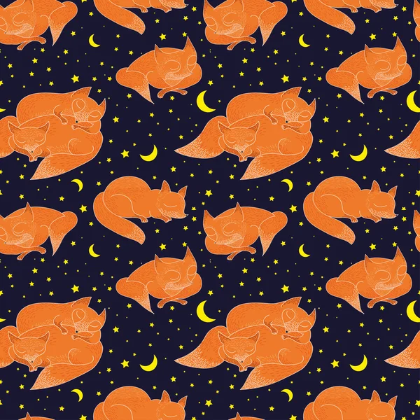 Seamless pattern sleeping foxes — Stock Vector