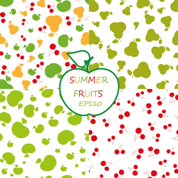 Set of 4 seamless summer fruits pattern — Stock Vector