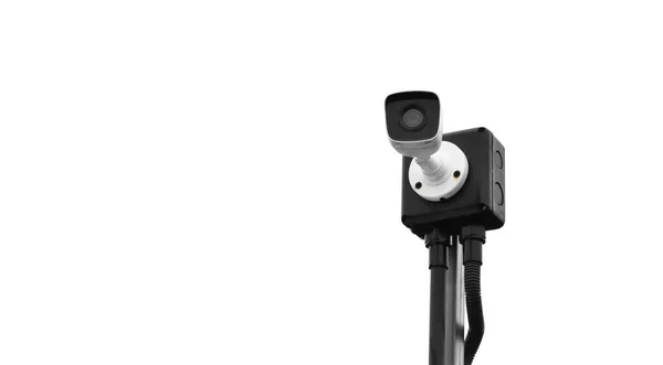 Kamera Mini Cctv Zainstalowana Metalowym Słupie Zewnątrz Domu Naturalne Tło — Zdjęcie stockowe