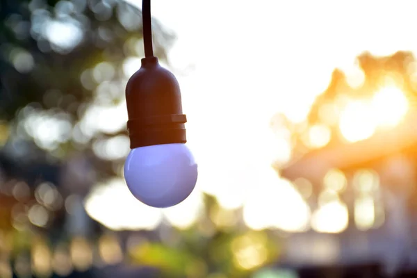 White Bulbs Which Hanging Wire Decorate Area House Christmas Day — Stock Photo, Image