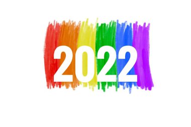 Gökkuşağı renklerinde 2022 numara. Gurur ayında, Haziran 'da, tüm dünyada lgbtq + topluluğunun kutlamaları konsepti.