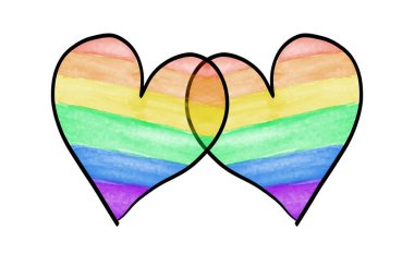 Gökkuşağı renginde kalp çiftleri çizmek, tüm dünyada gurur aylarında lgbtq + kutlamaları konsepti.