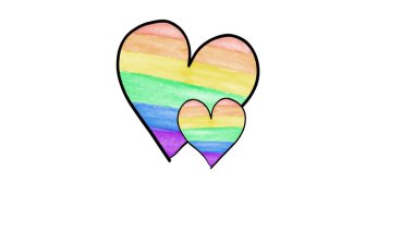 Gökkuşağı renginde kalp çiftleri çizmek, tüm dünyada gurur aylarında lgbtq + kutlamaları konsepti.