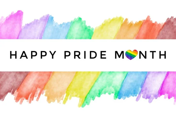 Happy Pride Month ハッピープライド月間 というテキストで虹色の線を引く 世界中のLgbtq コミュニティのお祝いのためのコンセプト — ストック写真