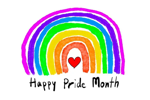 Happy Pride Month ハッピープライド月間 というテキストで虹色の線を引く 世界中のLgbtq コミュニティのお祝いのためのコンセプト — ストック写真