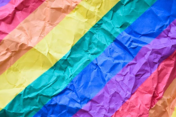 Closeup View Wrinkled Sheet Rainbow Paper Which Left Side Road — Stock Photo, Image