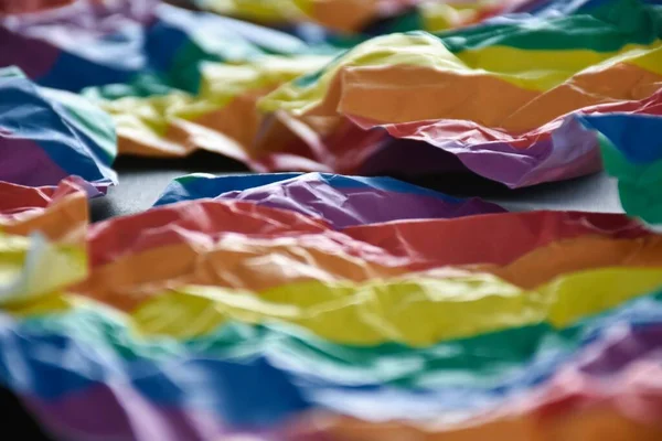 Closeup View Wrinkled Sheet Rainbow Paper Which Left Side Road — Stock Photo, Image