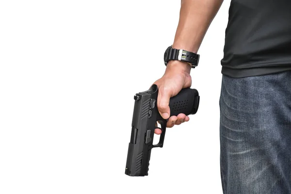 Isolado 9Mm Pistola Automática Segurando Mão Direita Atirador Conceito Segurança — Fotografia de Stock