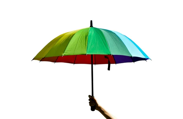 Parapluie Isolé Multicolore Creux Main Avec Des Chemins Coupe — Photo