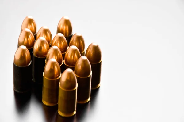 Group 9Mm Pistol Bullets Gray Background Soft Selective Focus Black —  Fotos de Stock