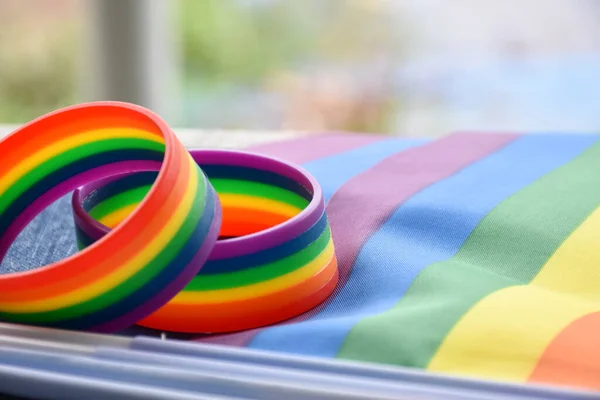 Rainbow Wristbands Symbol Lgbtq Rainbow Flags Concept Lgbtq Symbol Wearing — ストック写真