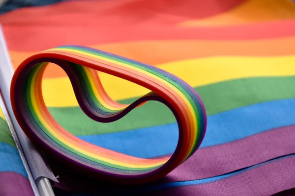 Rainbow Wristbands Symbol Lgbtq Rainbow Flags Concept Lgbtq Symbol Wearing — Stock Fotó