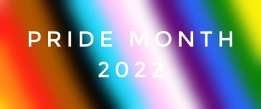Bulanık gökkuşağı arkaplanı ile 'PRIDE MONTH 2022', dünyanın dört bir yanında gurur ayında lgbtq + kutlamaları kavramı.