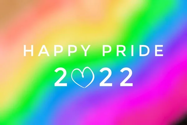 テキスト Happy Pride 2022 誇り月 世界中のLgbtq お祝いのための概念を持つぼやけた虹の背景 — ストック写真