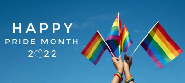 Bluesky ve gökkuşağı bayrakları geçmişi, gurur ayında lgbtq + kutlamaları konsepti, Haziran 2022.