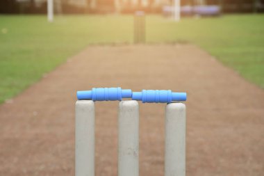 Açık hava kriket antrenman sahasının arkasından manzara, yumuşak ve seçici odaklanma.