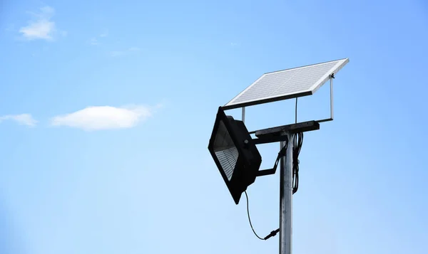 Mini Photovoltaic Solar Cell Panel Floodlight Led Installed Metal Pole — Fotografia de Stock