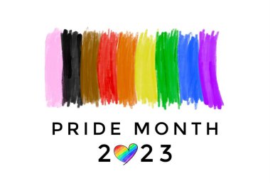 Gökkuşağı renginde terliklerin el çizimi 2023 yılı gururlu ayı, insanları dünyanın dört bir yanındaki lgbtq + kutlamalarına katılmaya çağırma konsepti.