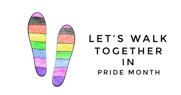 Dibujo Mano Zapatillas Colores Arcoíris Con Textos Permite Caminar Juntos —  Fotos de Stock