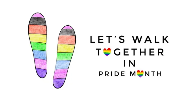 Dibujo Mano Zapatillas Colores Arcoíris Con Textos Permite Caminar Juntos —  Fotos de Stock