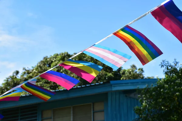 Lgbtq Vlaggen Werden Opgehangen Voorkant Van Het Aziatische Huis Versieren — Stockfoto