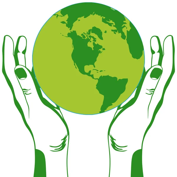 The green Earth between two hands — Stock Vector