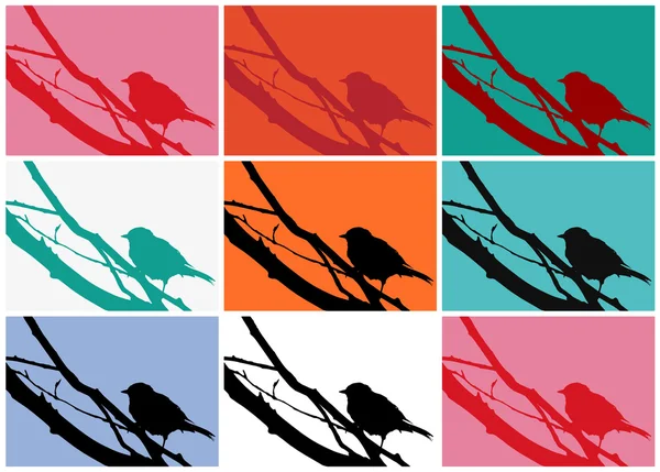 Silhouette di un uccello su una strada di ramo arte di musica pop — Vettoriale Stock