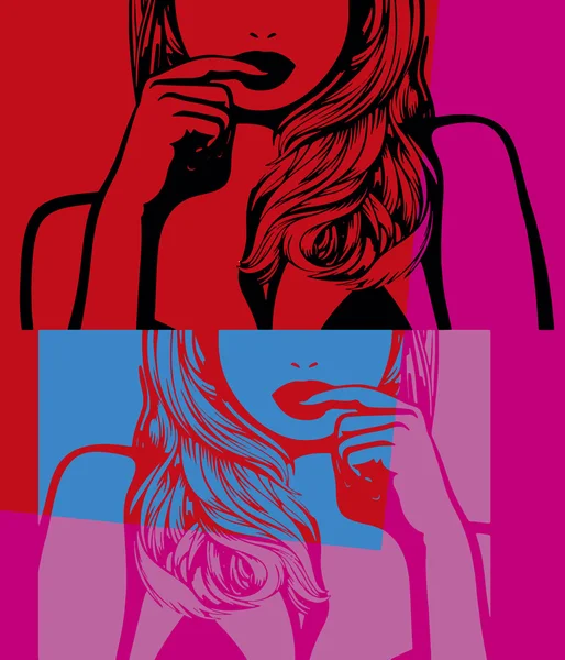 Pop art. Girl suspicious. — Stock Vector