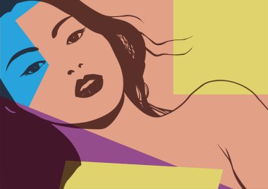 Pop art yüz genç Asyalı kadın pop sanat