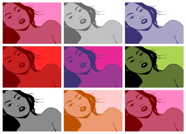 Pop art face of a young Asian woman pop art — Stock Vector