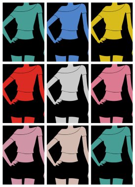 Pop art. Bir kadın giyinmiş vücut yakın çekim.